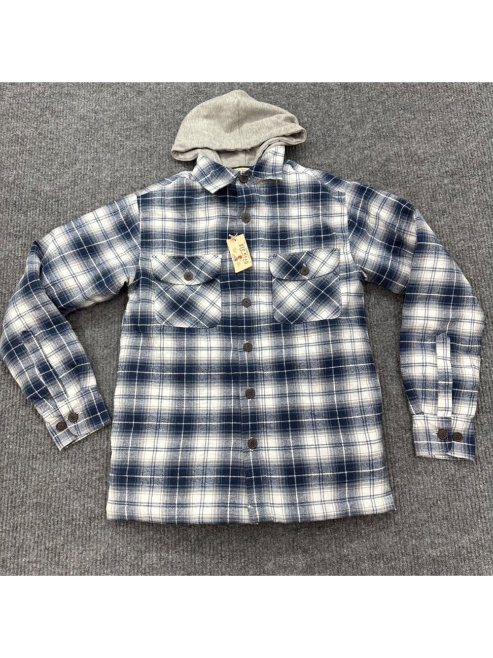 Redhead Dark Blue Plaid Quilt Lined Hooded Flannel Shacket Shirt Mens Small NEW